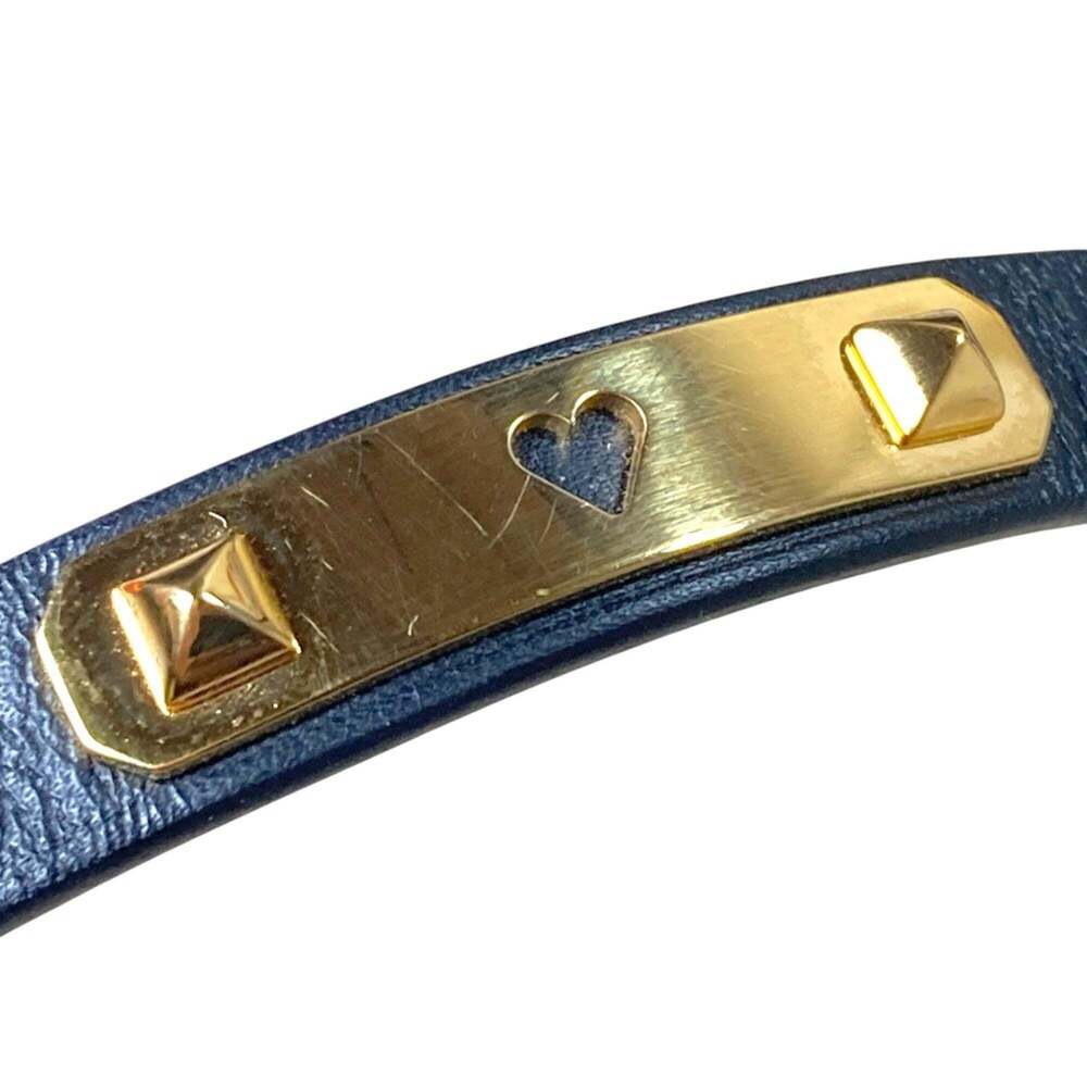 HERMES Hermes As de Coeur Heart Motif GP Leather Bracelet T2 Navy Gold Color ... - Picture 8 of 14